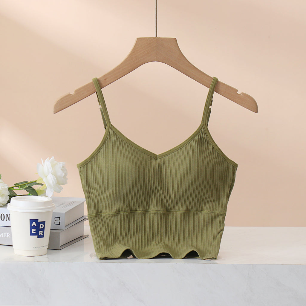Ribbed Sweetheart Neck Bra Cami Crop Top - Green - 1