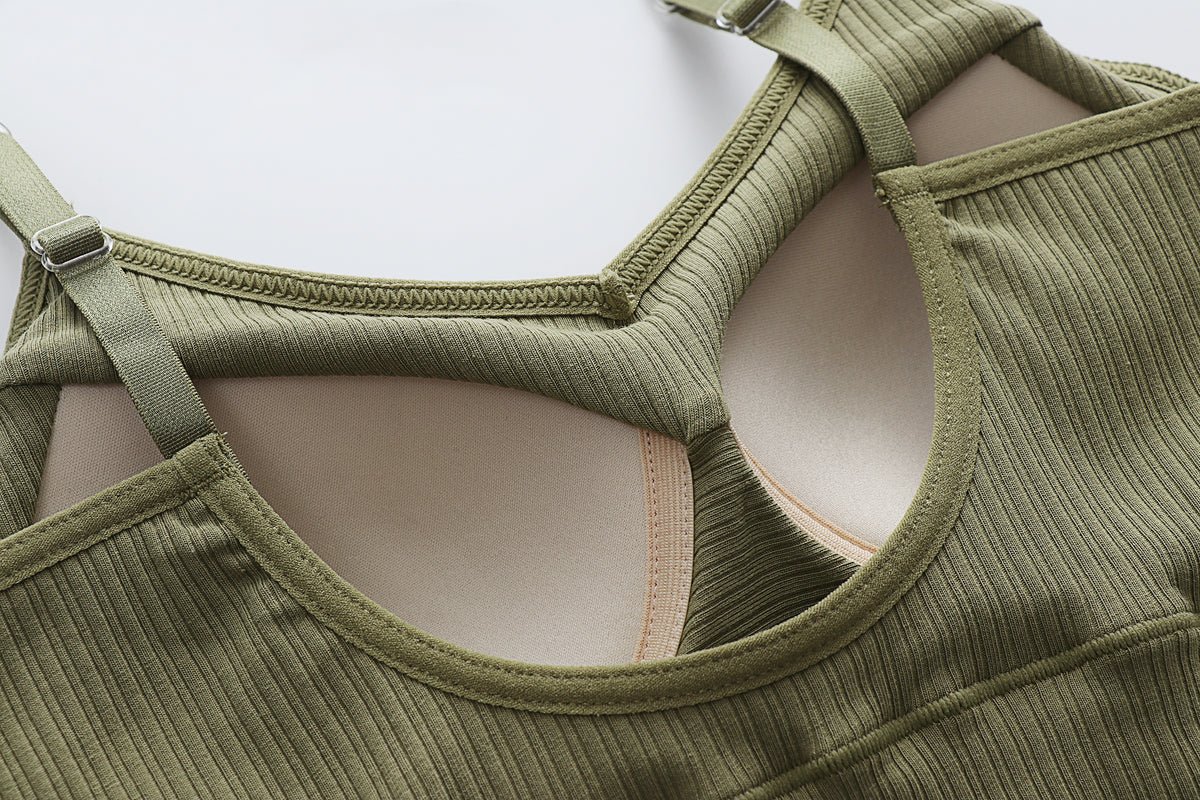 Ribbed Sweetheart Neck Bra Cami Crop Top - Green - 11