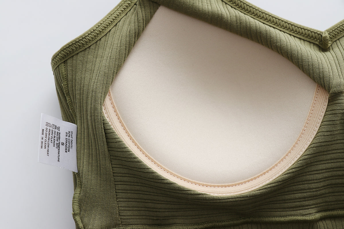 Ribbed Sweetheart Neck Bra Cami Crop Top - Green - 14
