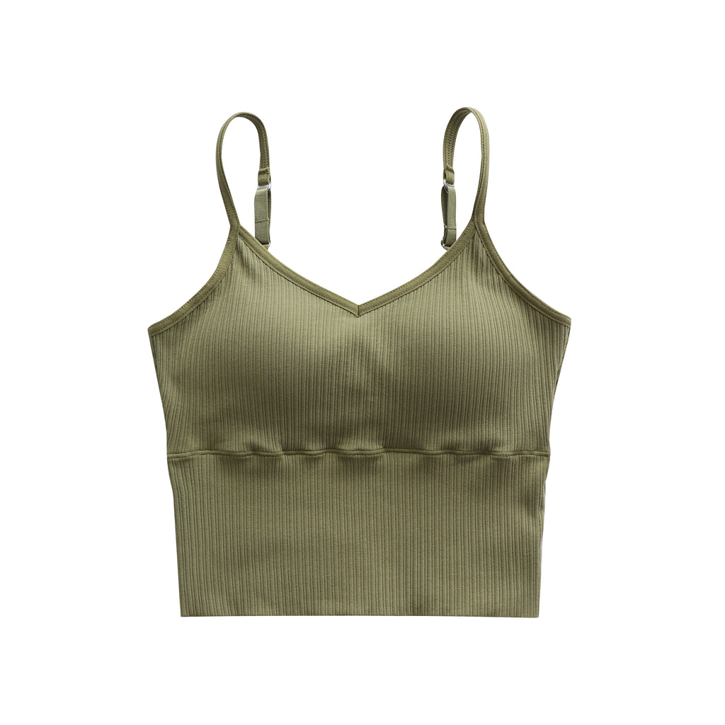 Ribbed Sweetheart Neck Bra Cami Crop Top - Green - 16