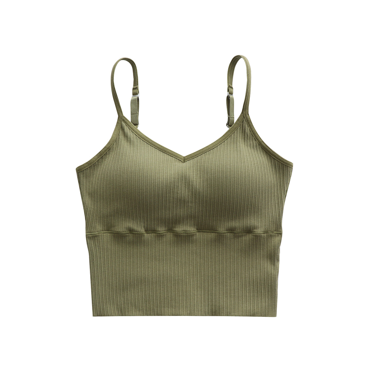 Ribbed Sweetheart Neck Bra Cami Crop Top - Green - 16