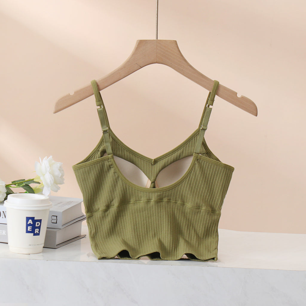 Ribbed Sweetheart Neck Bra Cami Crop Top - Green - 17