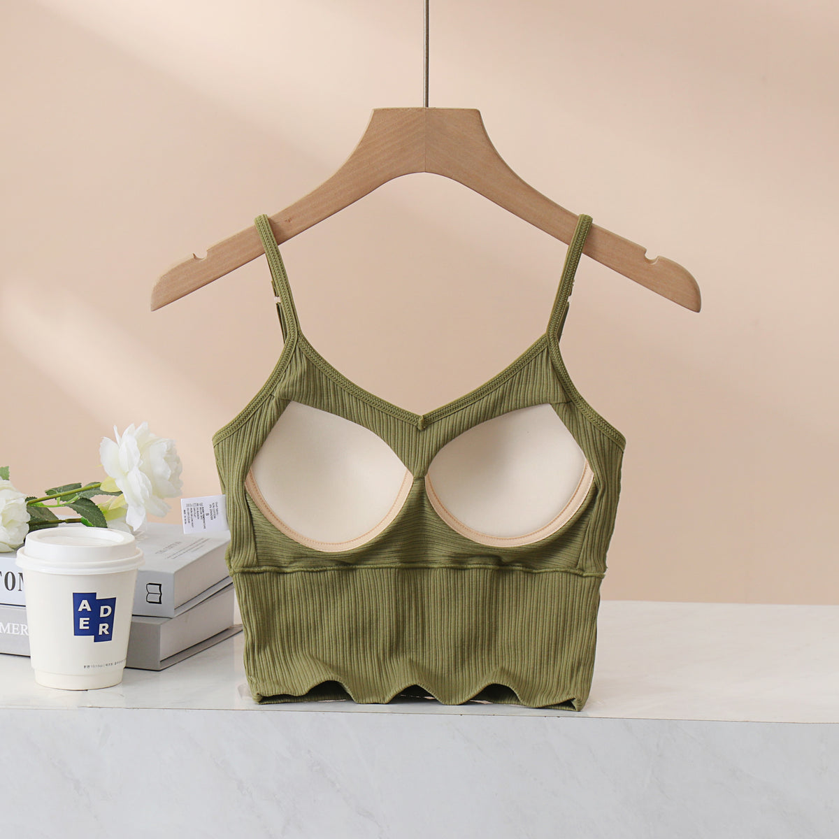 Ribbed Sweetheart Neck Bra Cami Crop Top - Green - 18