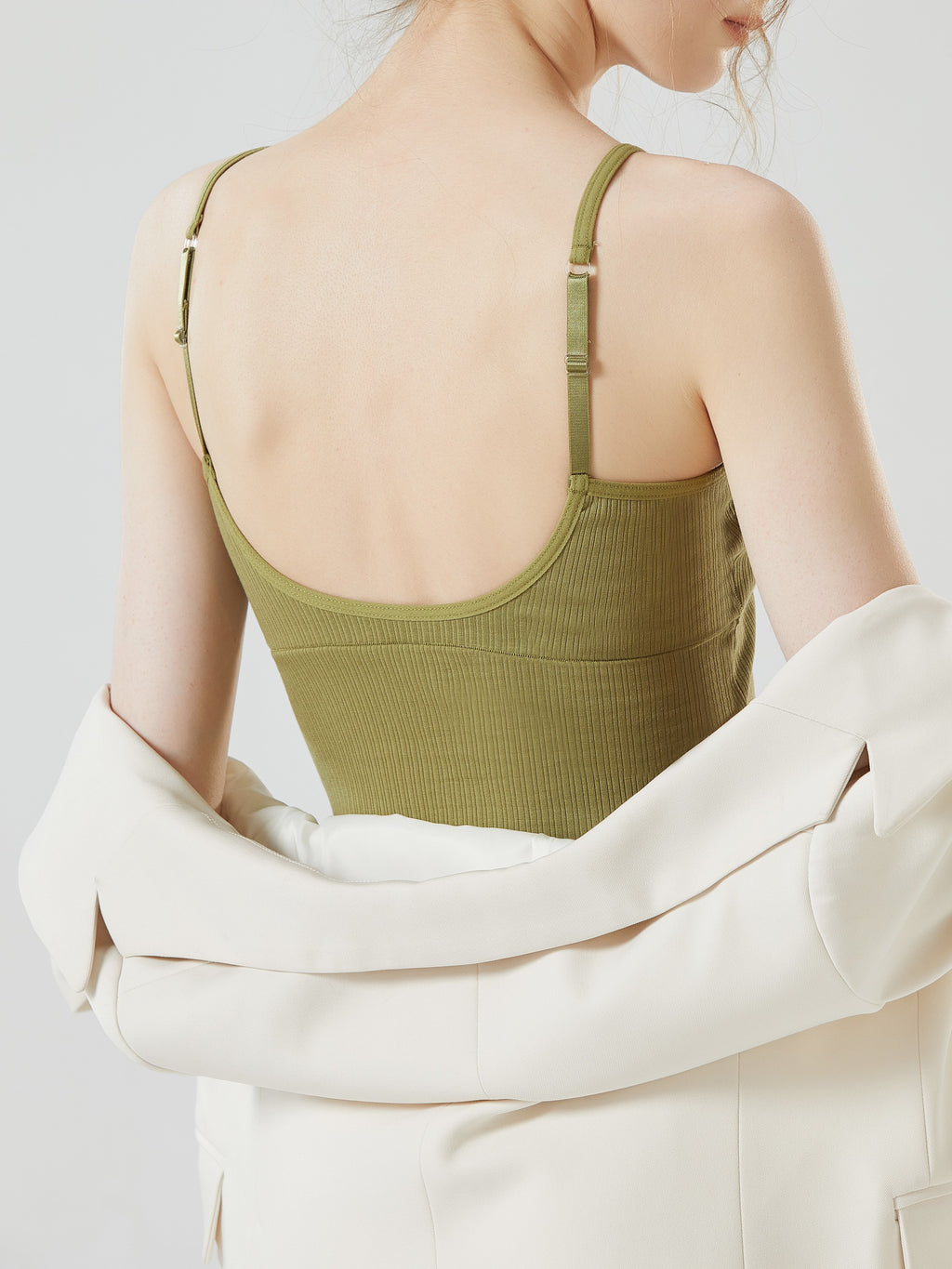 Ribbed Sweetheart Neck Bra Cami Crop Top - Green - 3