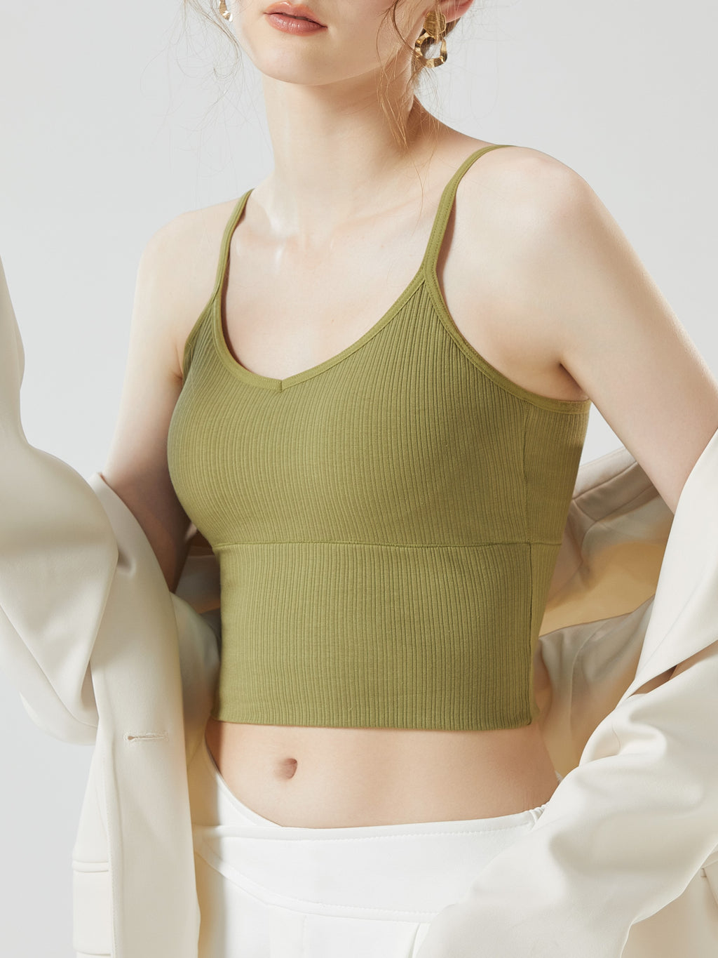 Ribbed Sweetheart Neck Bra Cami Crop Top - Green - 6