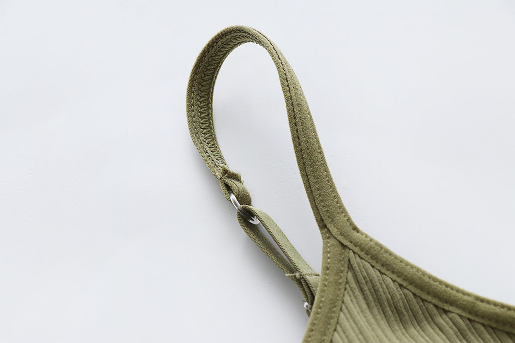 Ribbed Sweetheart Neck Bra Cami Crop Top - Green - 8