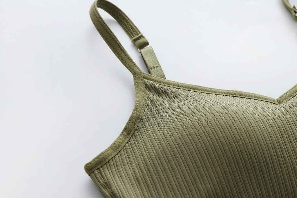 Ribbed Sweetheart Neck Bra Cami Crop Top - Green - 9