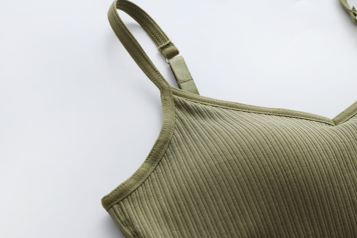 Ribbed Sweetheart Neck Bra Cami Crop Top - Green - 9