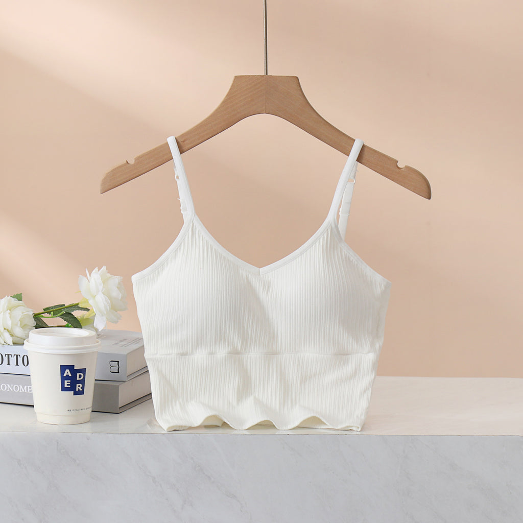 Ribbed Sweetheart Neck Bra Cami Crop Top - White