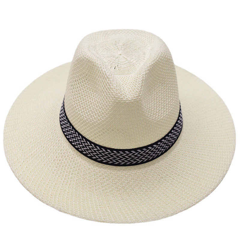 Chevron Band Wide Brim Panama Hat - Off_White