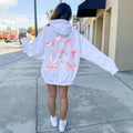 Ribbon Bow Back Print Oversized Hoodie - white