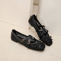 Lace Mesh Bow Mary Jane Ballet Flats - Black