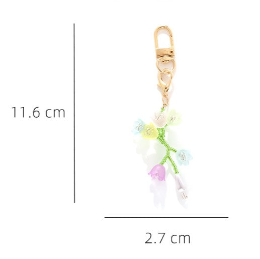 Pastel Flower Spray Charm Keyring - Gold