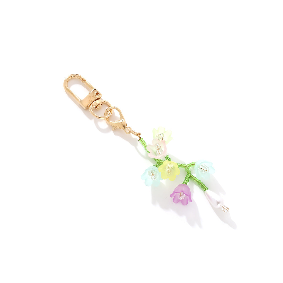 Pastel Flower Spray Charm Keyring - Gold - 2