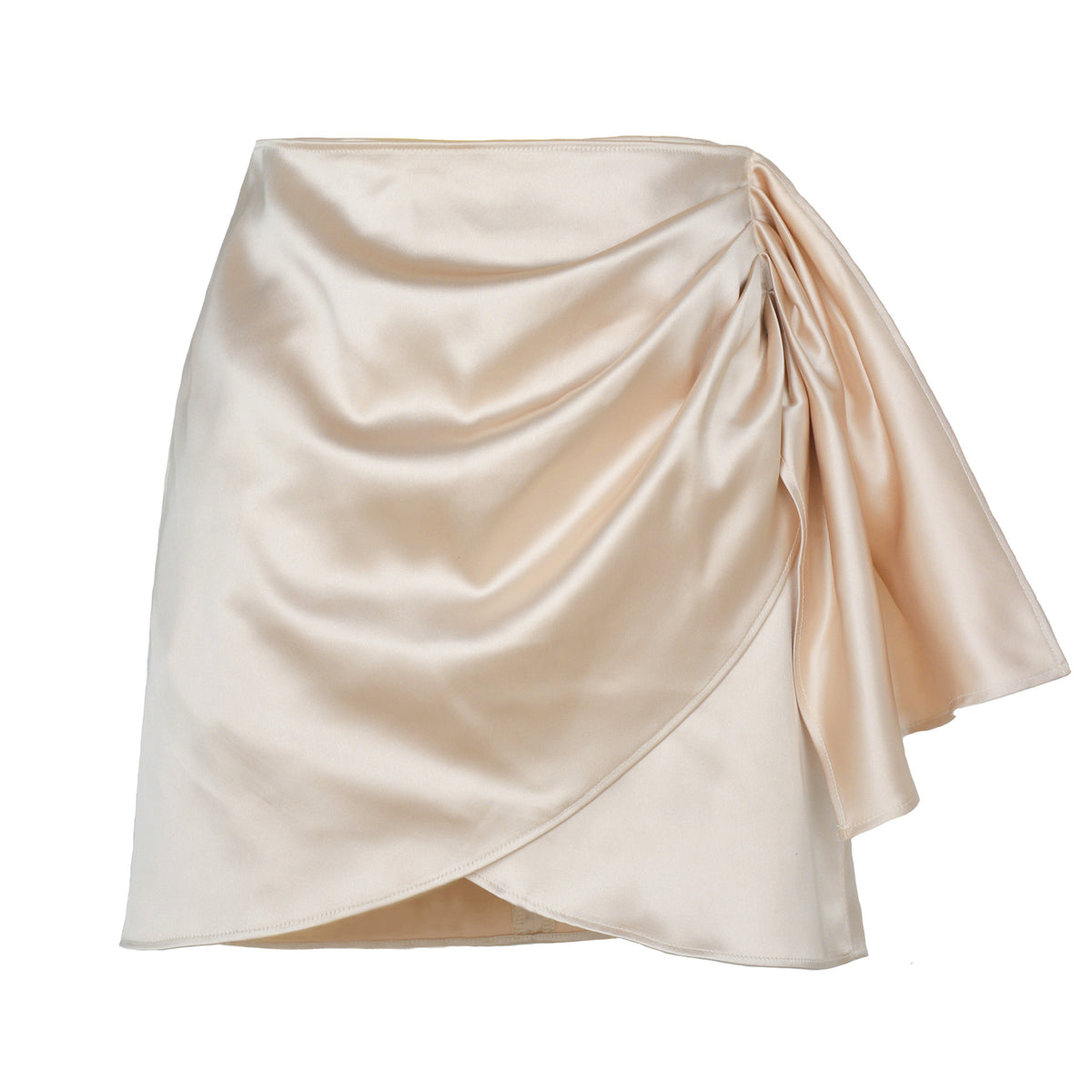 Draped Satin Wrap Mini Skirt - Beige