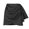 Draped Satin Wrap Mini Skirt - Black