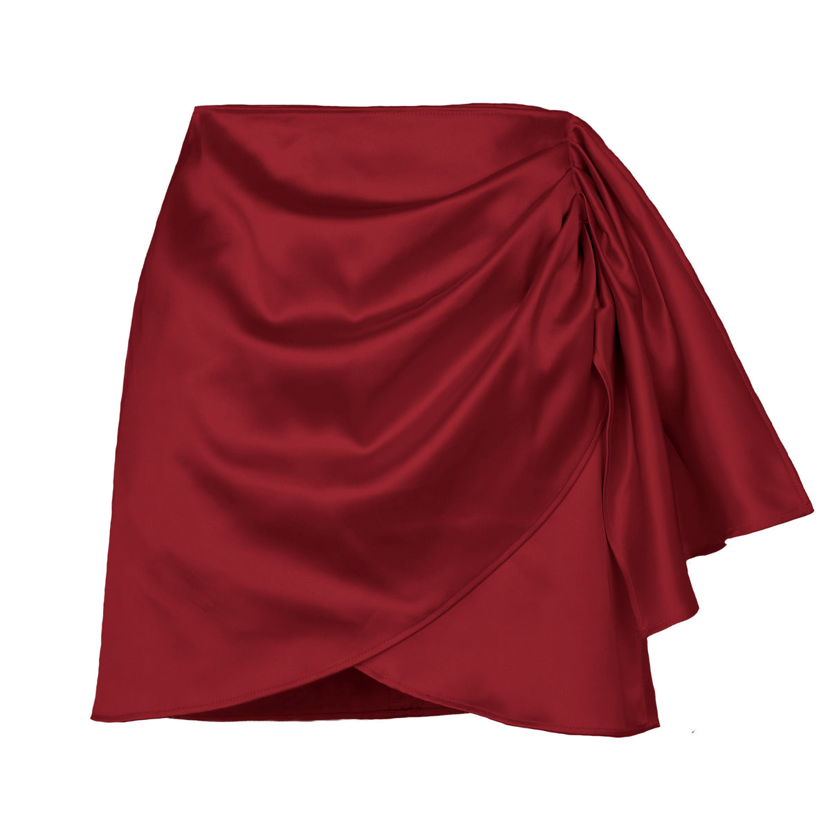 Draped Satin Wrap Mini Skirt - Winered