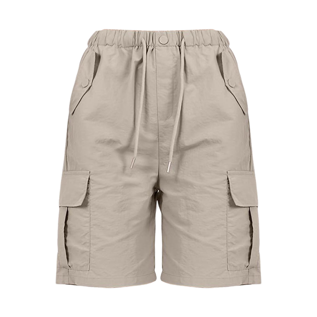 Elastic Waist Cargo Bermuda Shorts With Pockets - Apricot