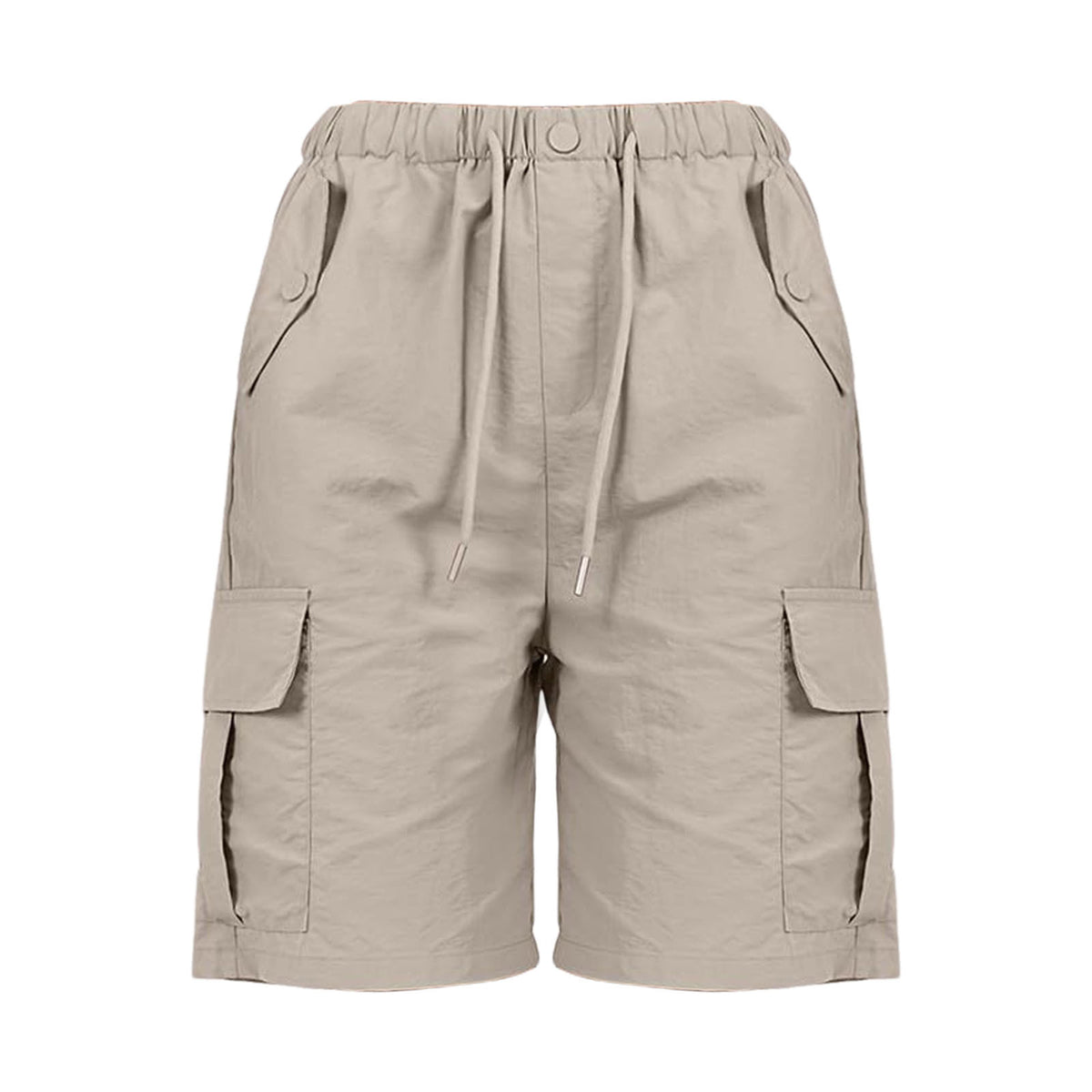 Elastic Waist Cargo Bermuda Shorts With Pockets - Apricot