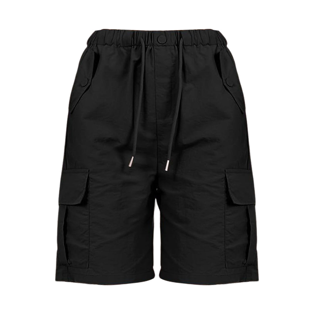 Elastic Waist Cargo Bermuda Shorts With Pockets - Black