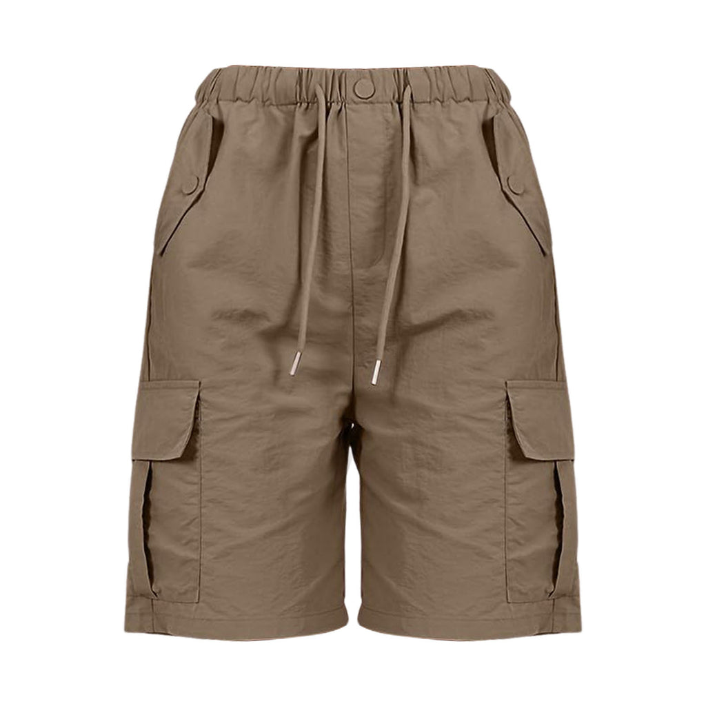 Elastic Waist Cargo Bermuda Shorts With Pockets - Camel