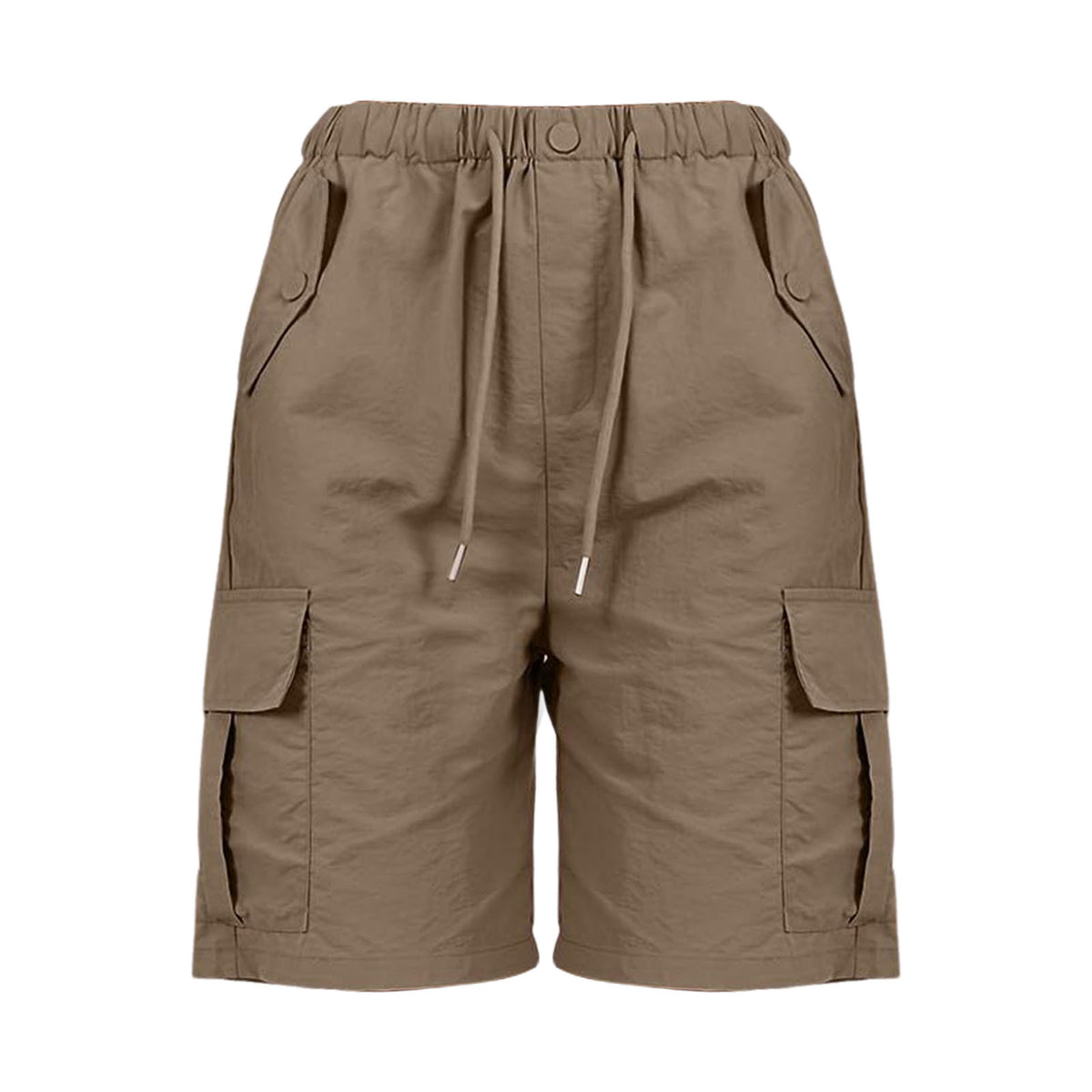 Elastic Waist Cargo Bermuda Shorts With Pockets - Camel
