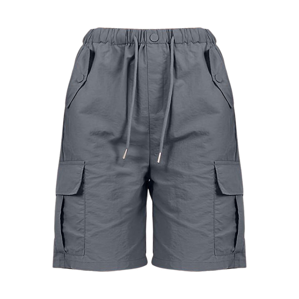 Elastic Waist Cargo Bermuda Shorts With Pockets - Darkgray