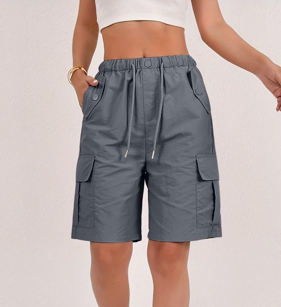 Elastic Waist Cargo Bermuda Shorts With Pockets - Darkgray - 1