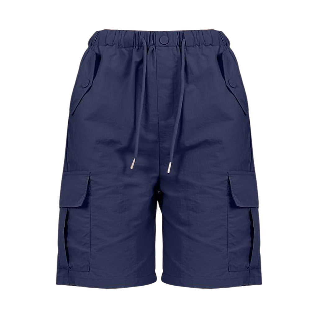 Elastic Waist Cargo Bermuda Shorts With Pockets - Navyblue