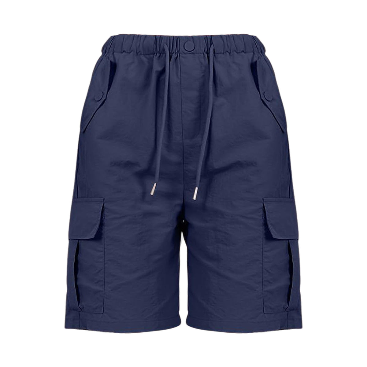 Elastic Waist Cargo Bermuda Shorts With Pockets - Navyblue