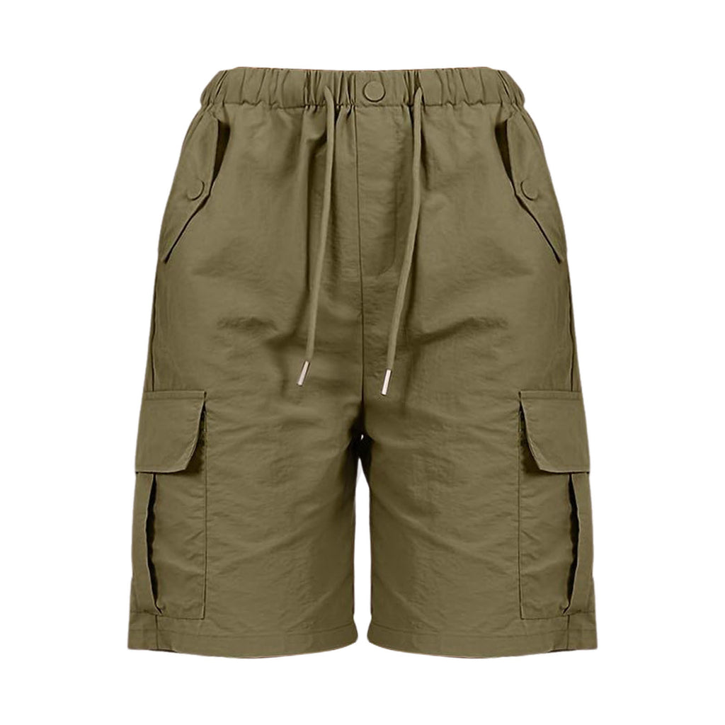 Elastic Waist Cargo Bermuda Shorts With Pockets - Olive