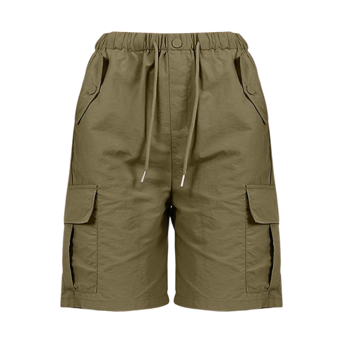 Elastic Waist Cargo Bermuda Shorts With Pockets - Olive