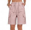 Elastic Waist Cargo Bermuda Shorts With Pockets - Pink