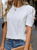 Textured Diamond Knit Puff Shoulder Blouse - White
