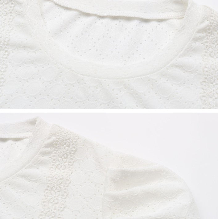 Textured Diamond Knit Puff Shoulder Blouse - White - 3