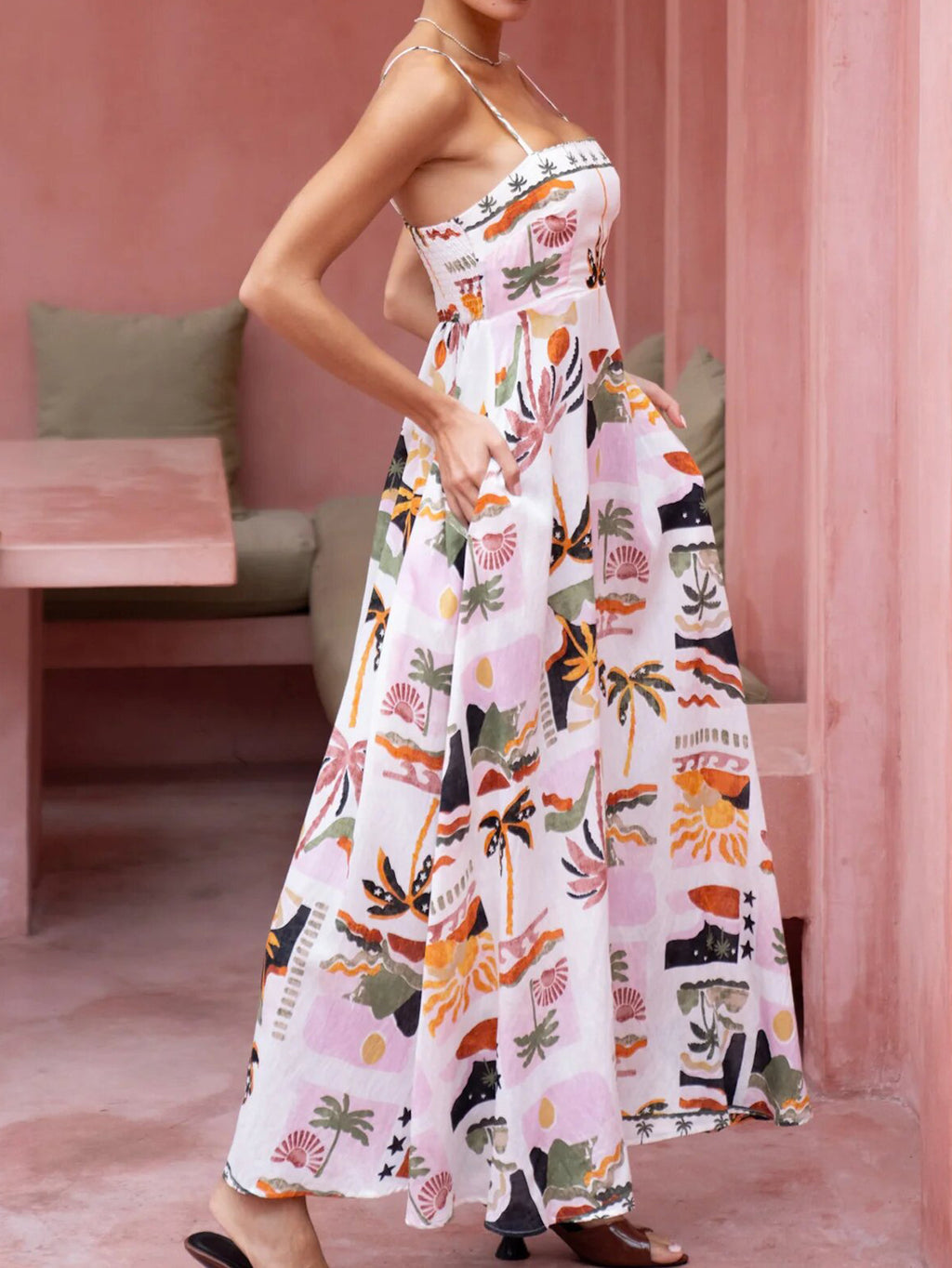Botanical Patchwork Print Slip Maxi Dress - White - 3