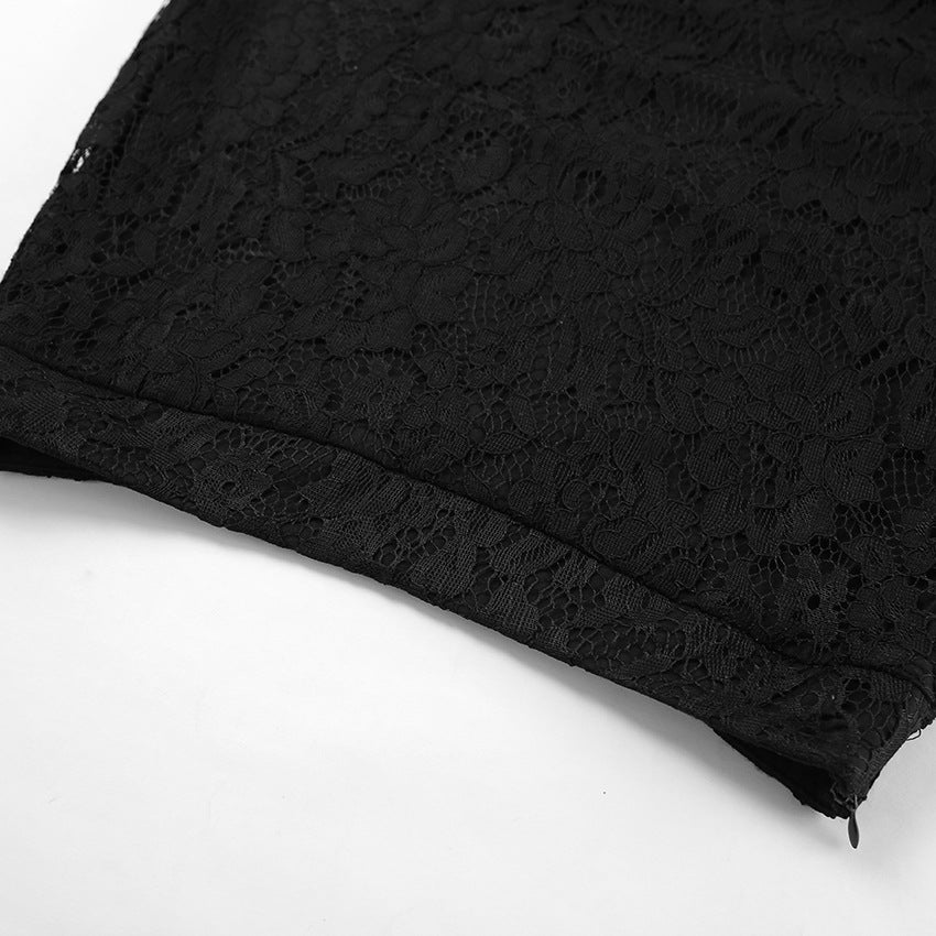 Elasticated Waist Sheer Lace Column Skirt - black - 11
