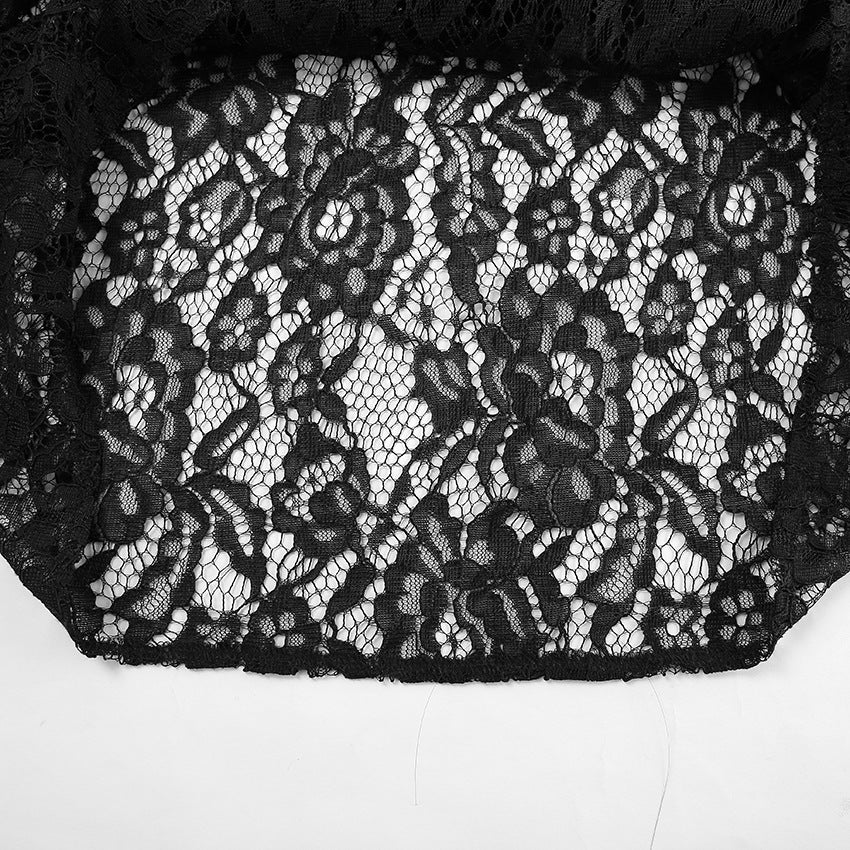 Elasticated Waist Sheer Lace Column Skirt - black - 12
