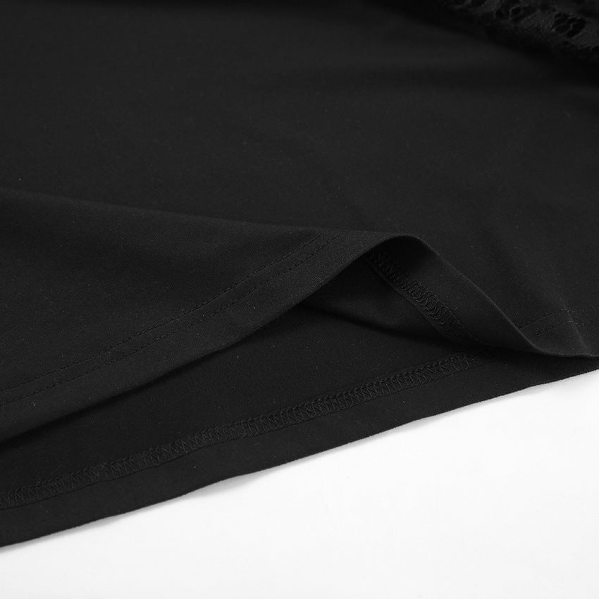 Elasticated Waist Sheer Lace Column Skirt - black - 15
