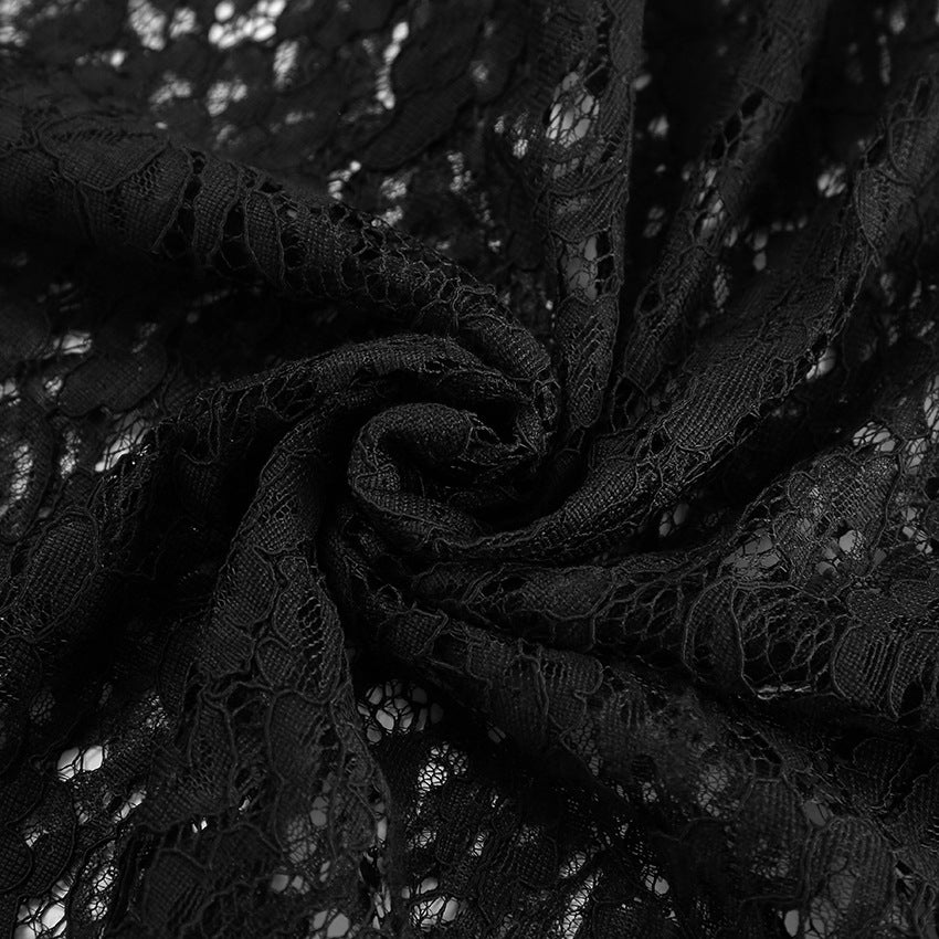 Elasticated Waist Sheer Lace Column Skirt - black - 17