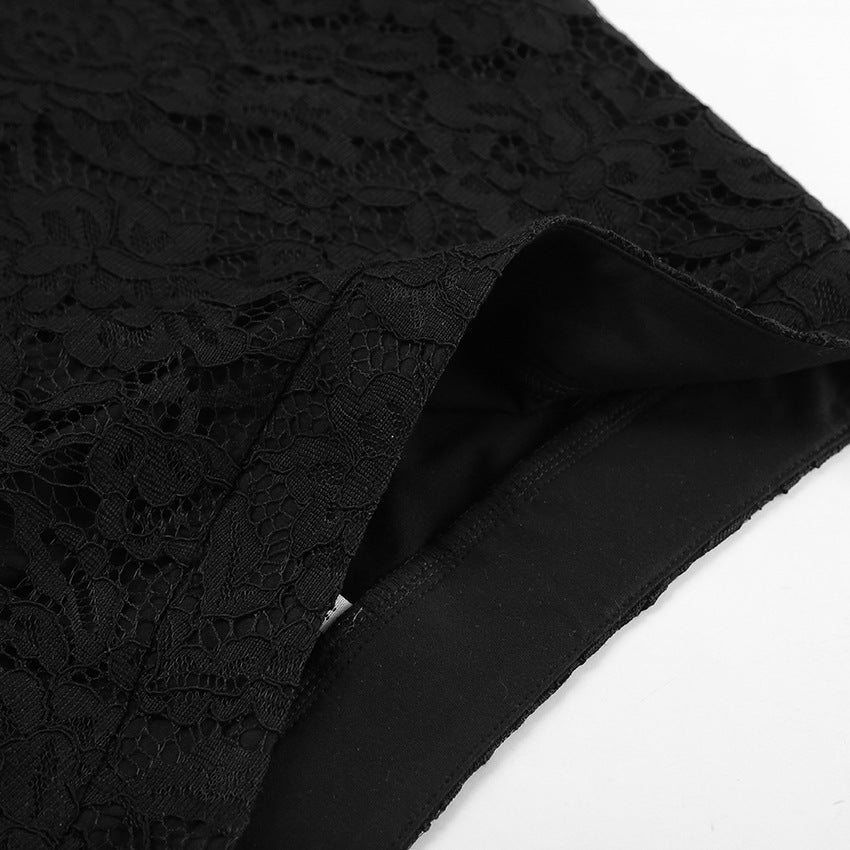 Elasticated Waist Sheer Lace Column Skirt - black - 9