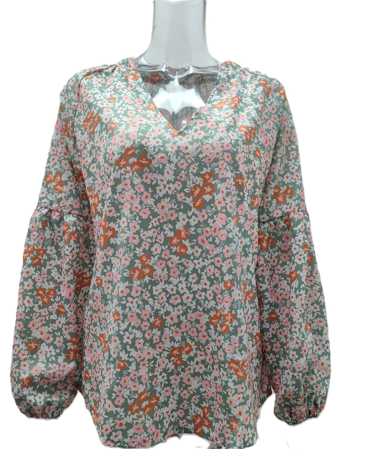 Airy Chiffon Floral Blouse With Blouson Sleeves - Drakgreen