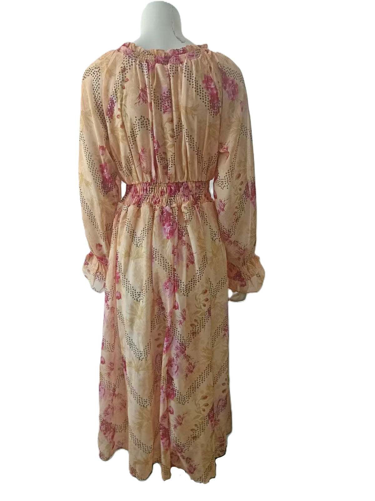 Floral Print Ruffle V Neck Maxi Dress - Yellow - 2