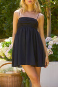 Ruched Bodice Open Back Mini Dress - Black