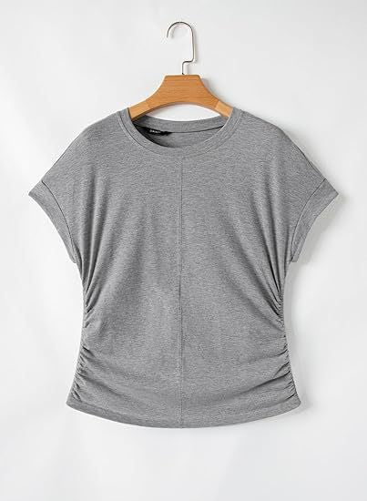 Side Ruched Dolman Sleeve Tee - Grey
