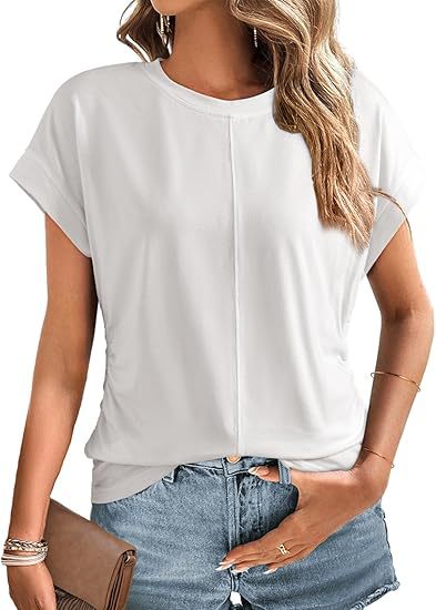 Side Ruched Dolman Sleeve Tee - White