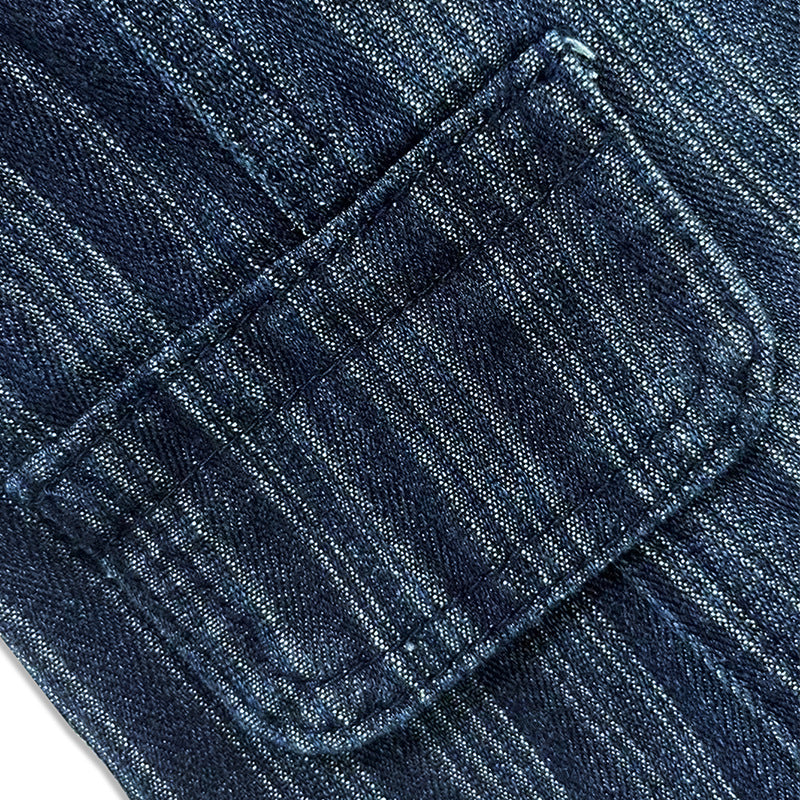 Pinstripe Military Stand Collar Denim Jacket - Blue - 10