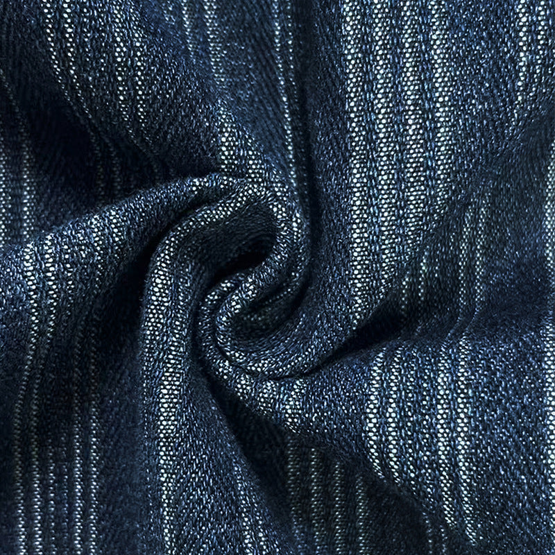 Pinstripe Military Stand Collar Denim Jacket - Blue - 13
