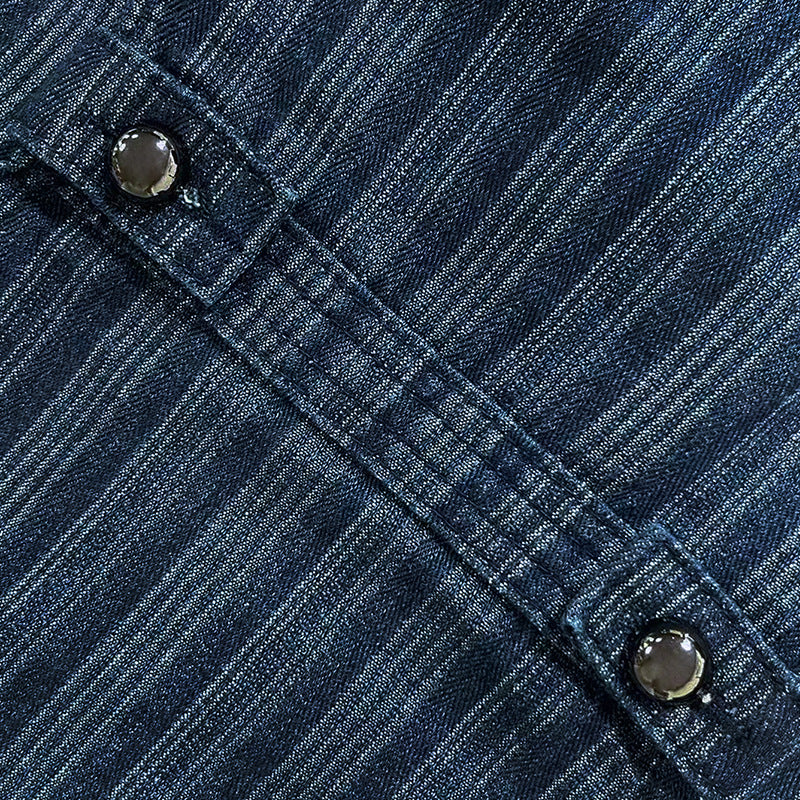 Pinstripe Military Stand Collar Denim Jacket - Blue - 7