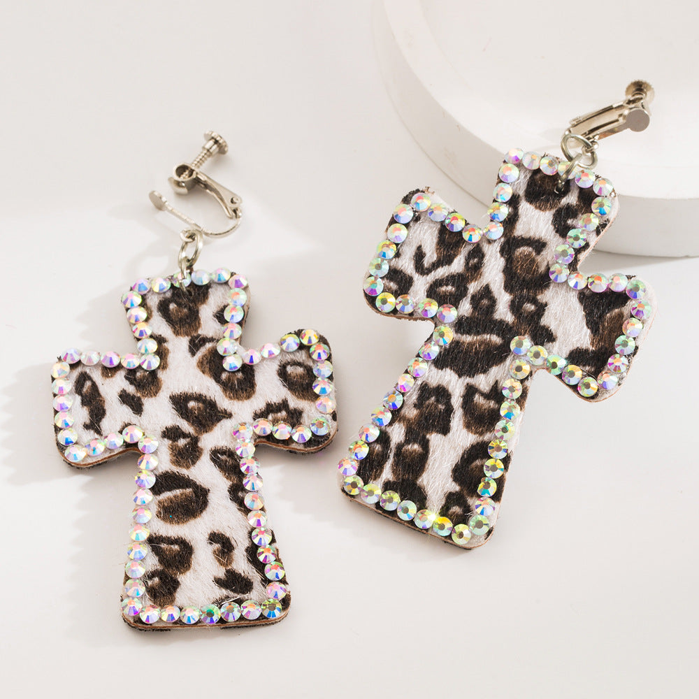 Leopard Cross Rhinestone Dangle Earrings - OffWhite_01